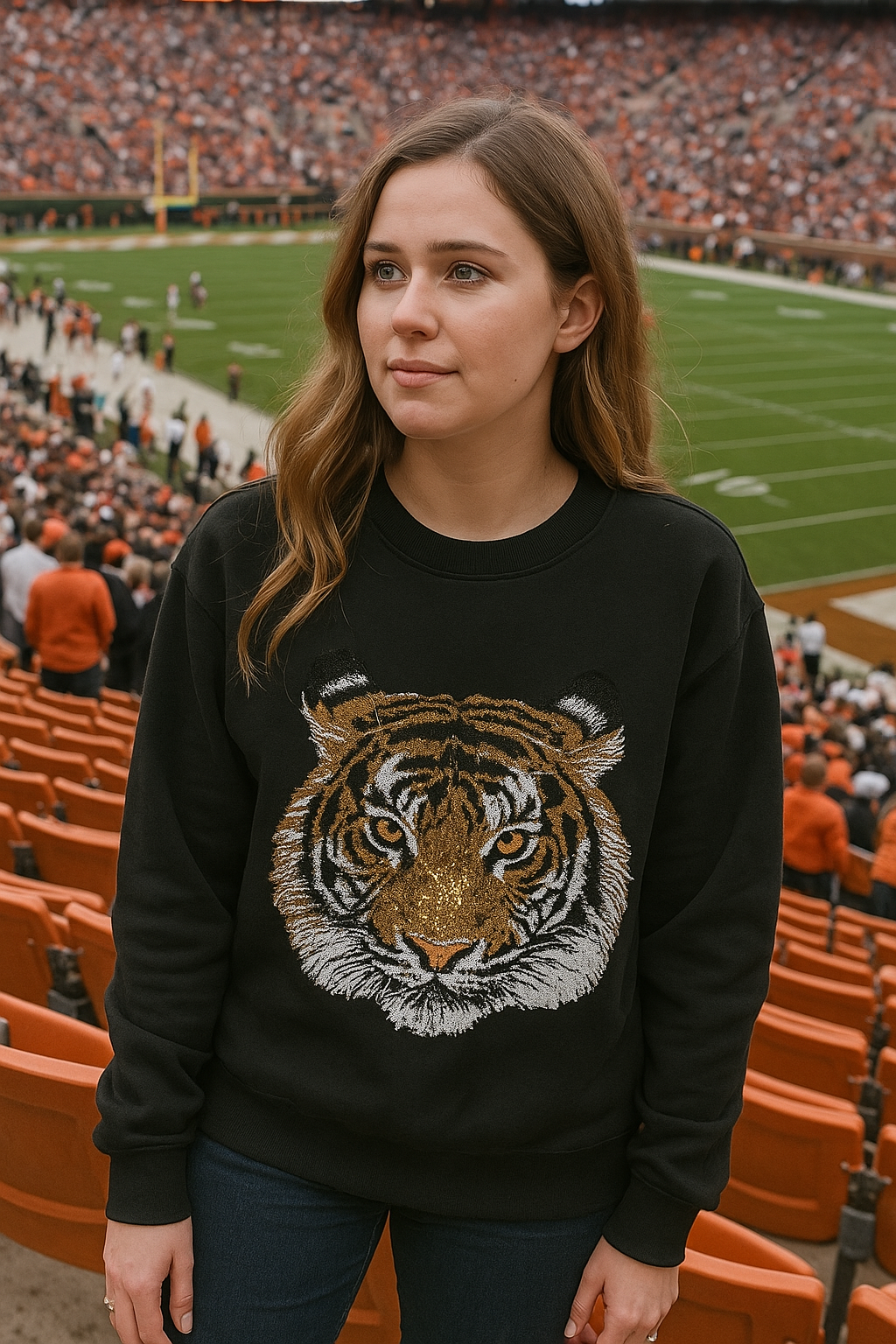Women's Sequin Tiger Sweatshirt (Black)