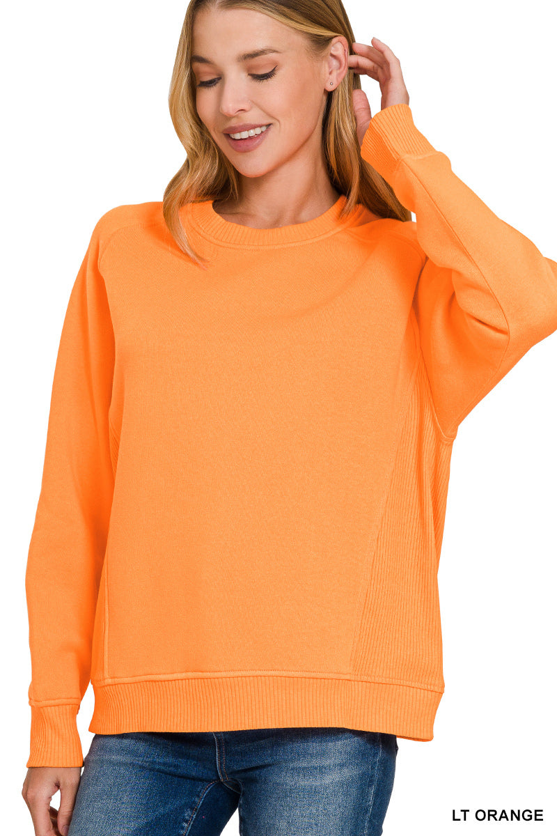 Orange Fleece Round Neck Side Raglan Sweatshirt