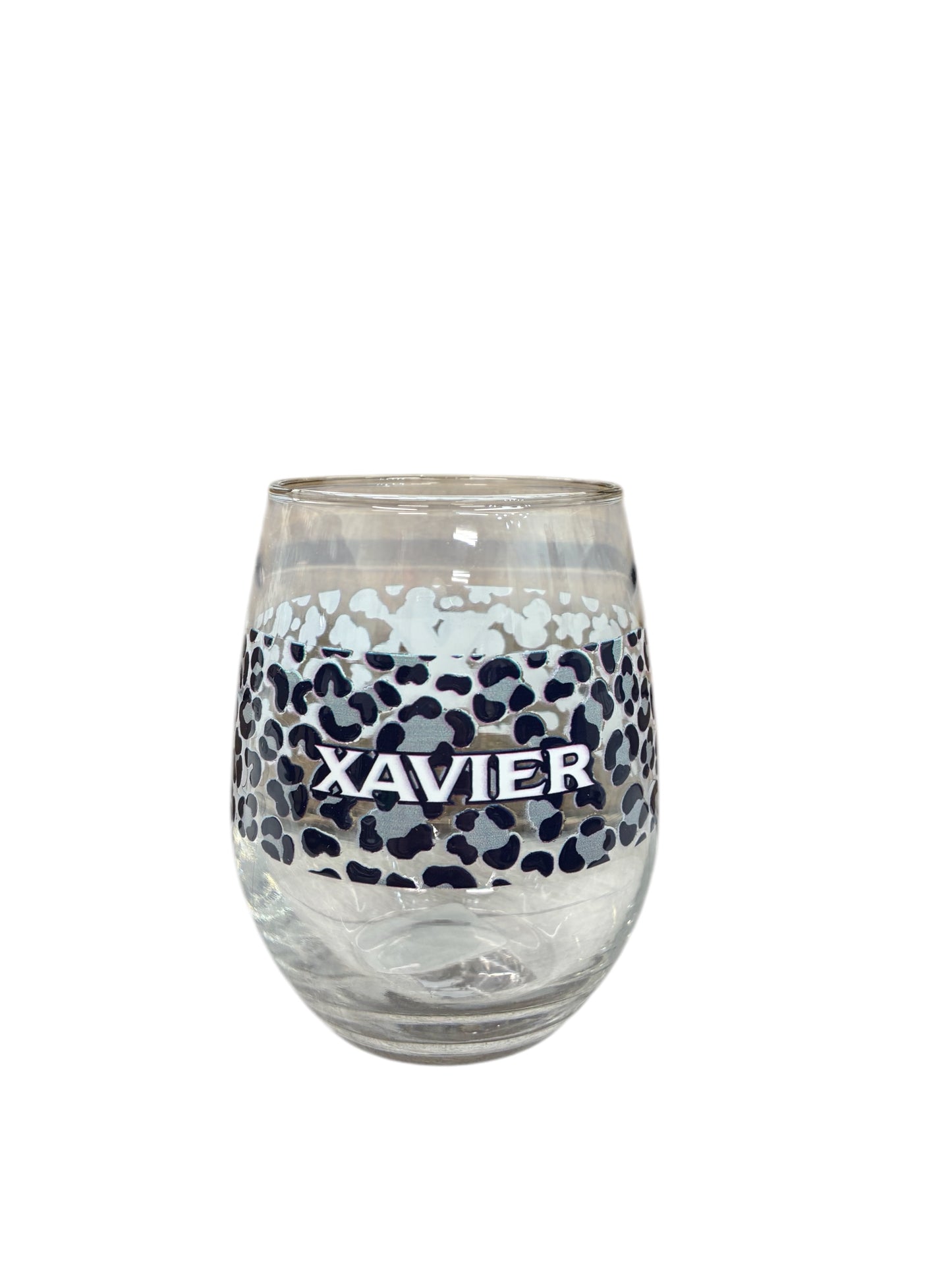 Xavier Musketeers 15oz. Leopard Stemless Wine Glass