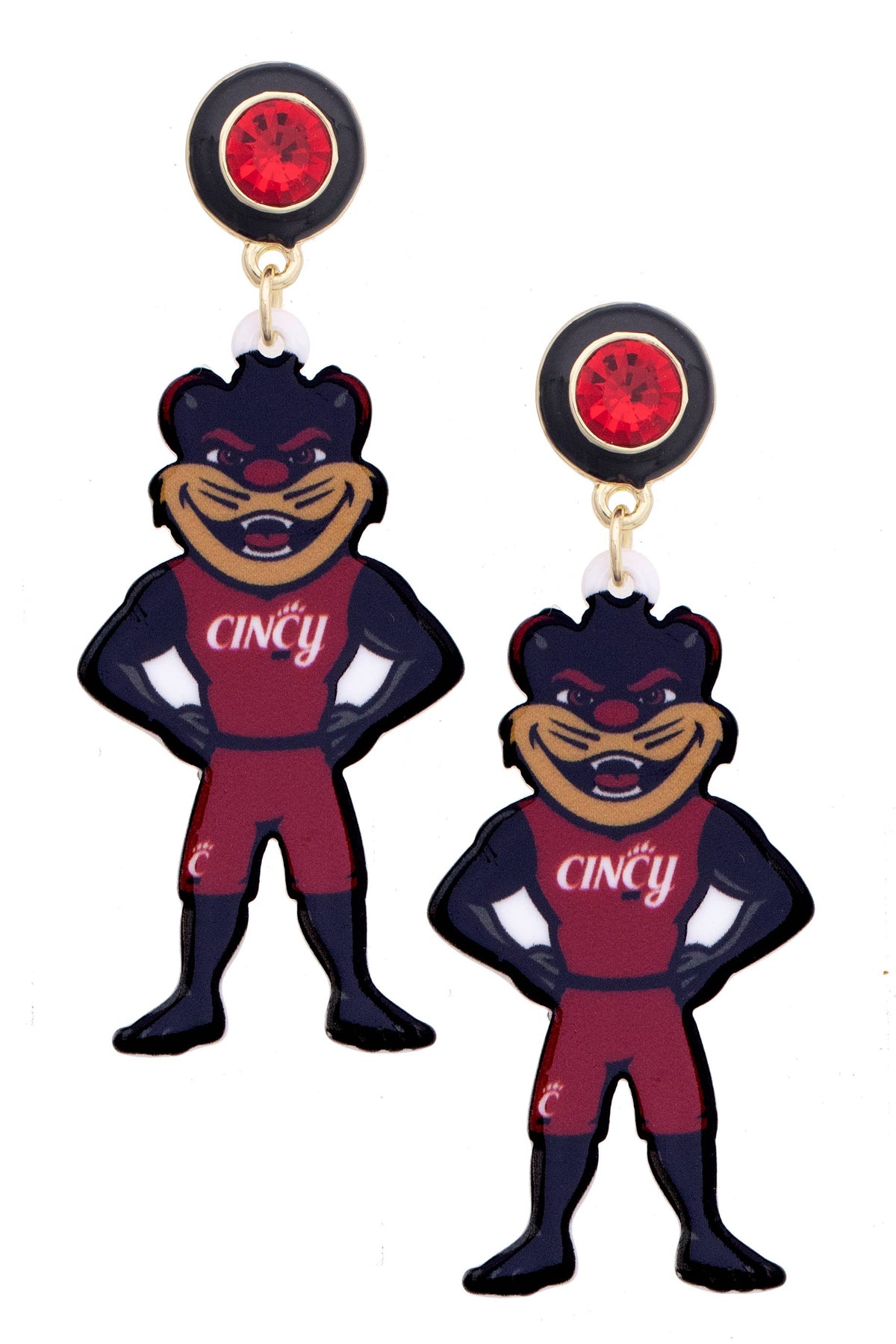 Cincinnati Bearcats Resin Mascot Earrings