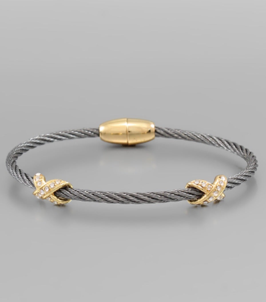 Criss Crossed Pave Double X Wire Bracelet