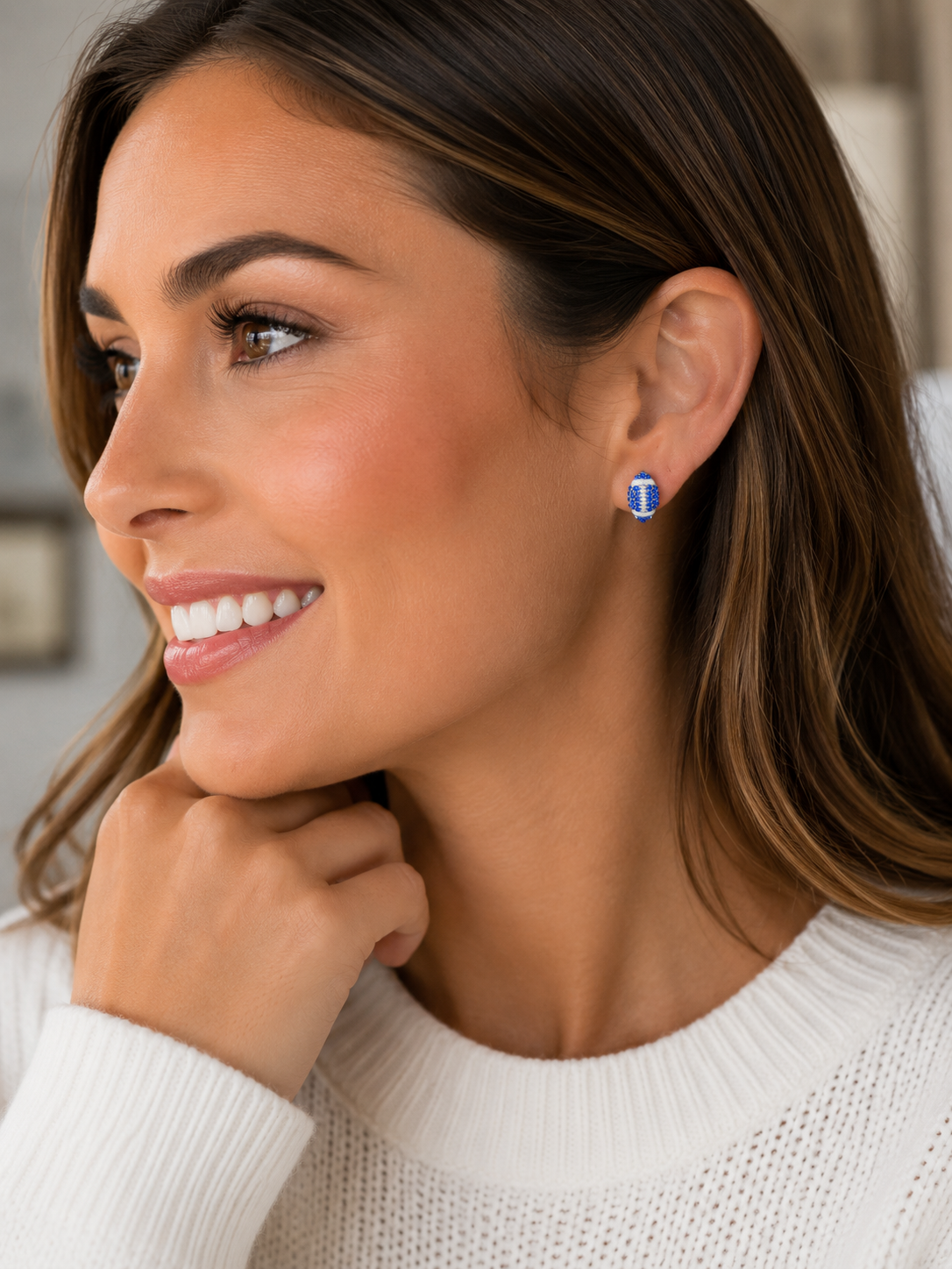 Blue and White Crystal Stud Earrings