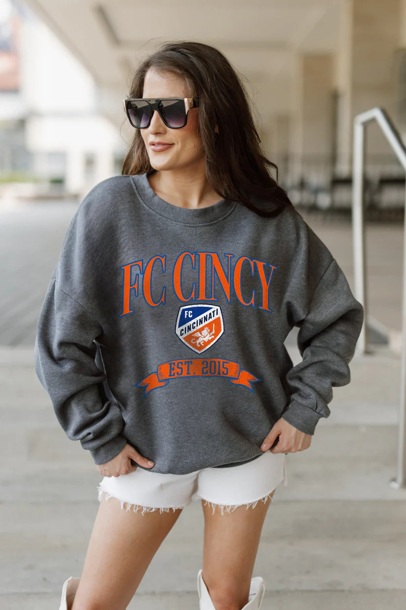 FC CINCINNATI SEAL THE DEAL LONG SLEEVE UNISEX FIT PREMIUM FLEECE CREWNECK SWEATSHIRT