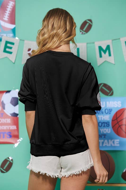 Baseball Glitter Print Crew Neck Sweatshirts