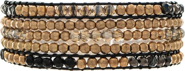 Gold and Black Beaded Rows Magnetic Bracelet