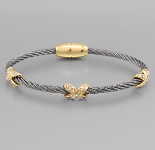 Cable Criss Cross Triple X Pave Bracelet