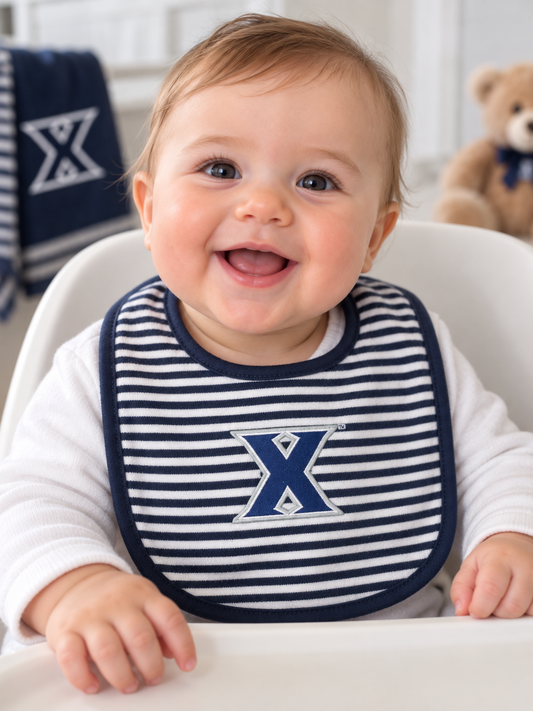 Xavier Musketeers Navy Striped Baby Bib