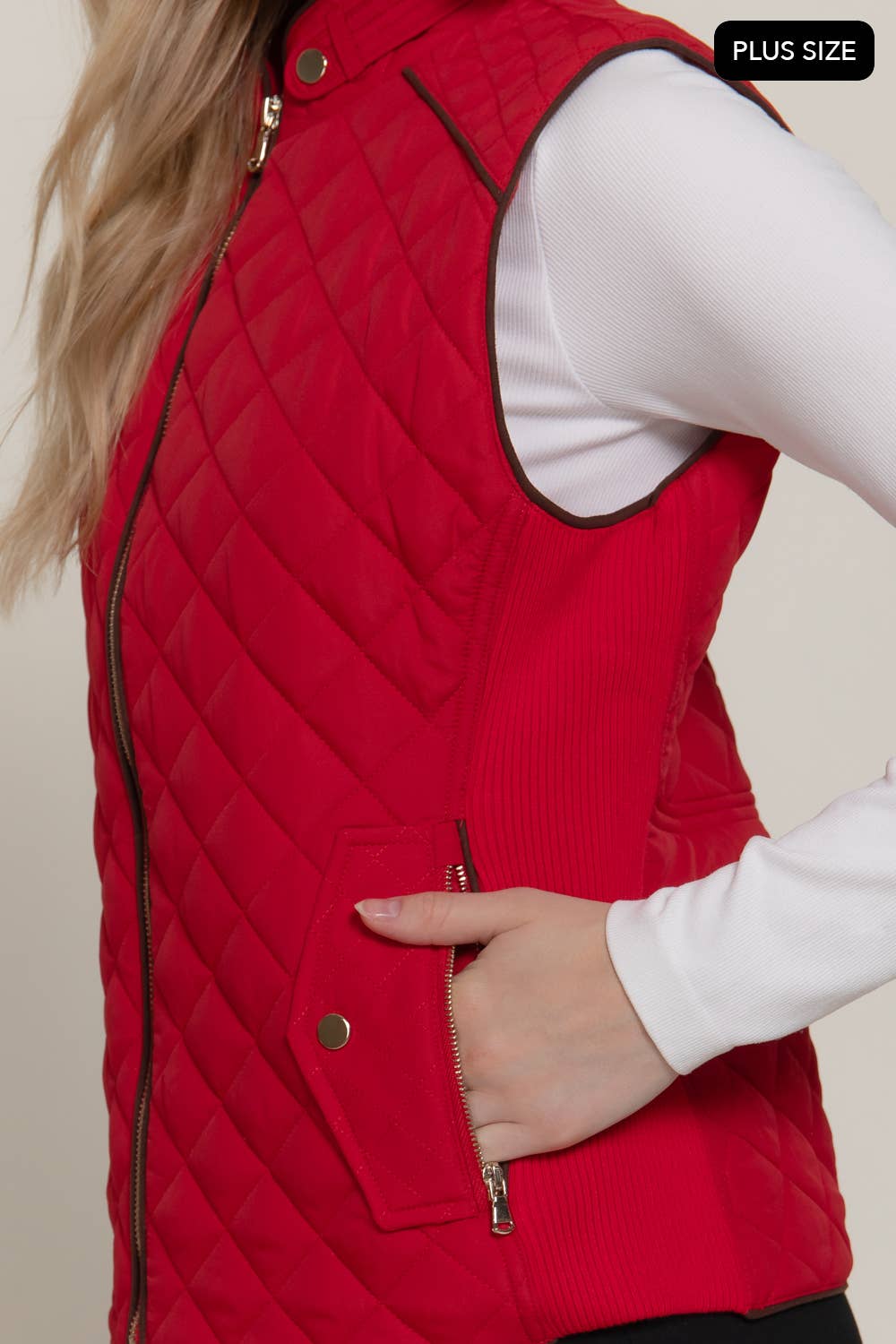 Suede Piping Quilted Padding Vest