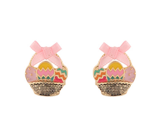 Easter Basket With Multicolor Egg Stud Earrings