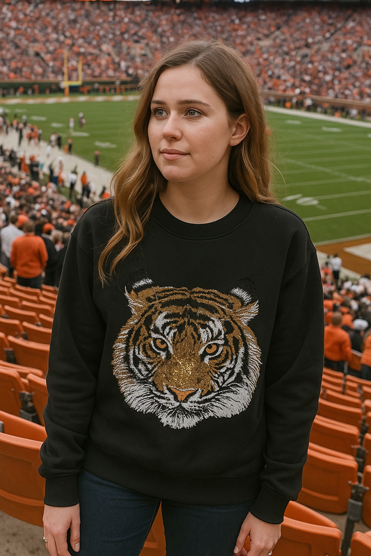 Women's Sequin Tiger Sweatshirt (Black)