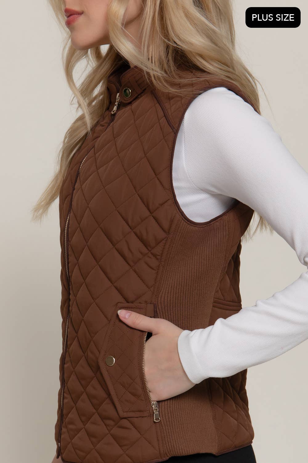Suede Piping Quilted Padding Vest
