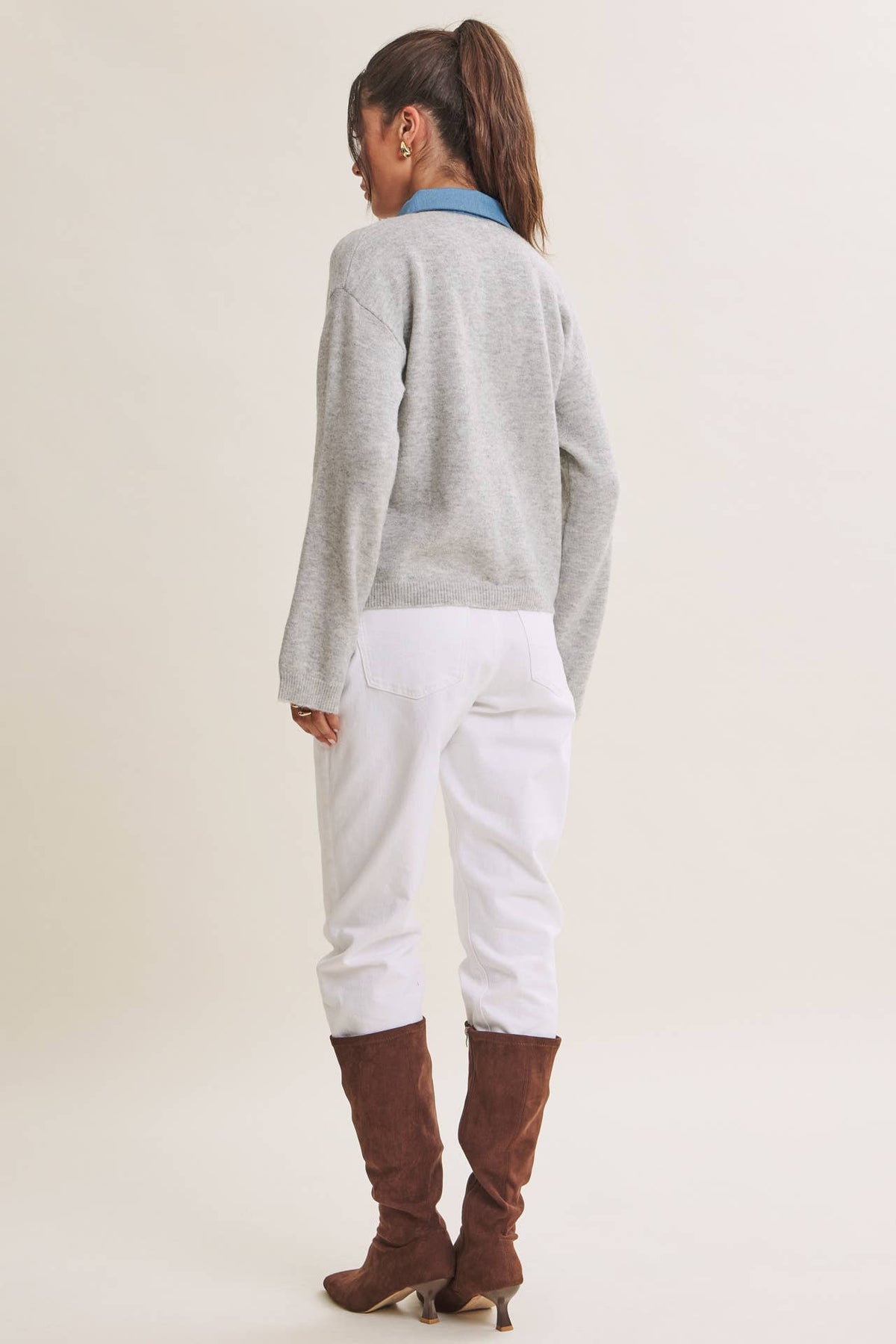 ELEVATED MIXED MEDIA DENIM MIXED EVERYDAY SWEATER TOP