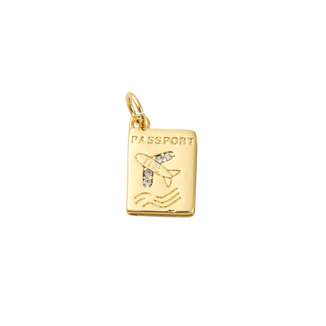 Gold First Class Passport with Cubic Zirconia Charm