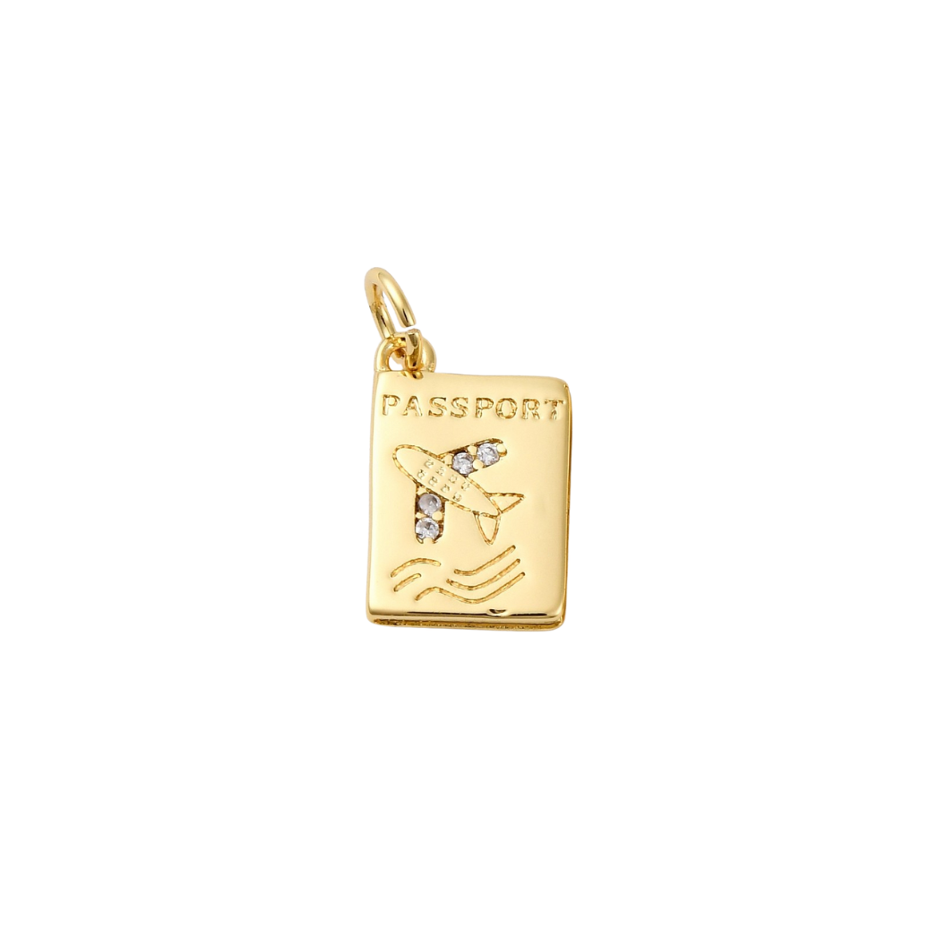 Gold First Class Passport with Cubic Zirconia Charm