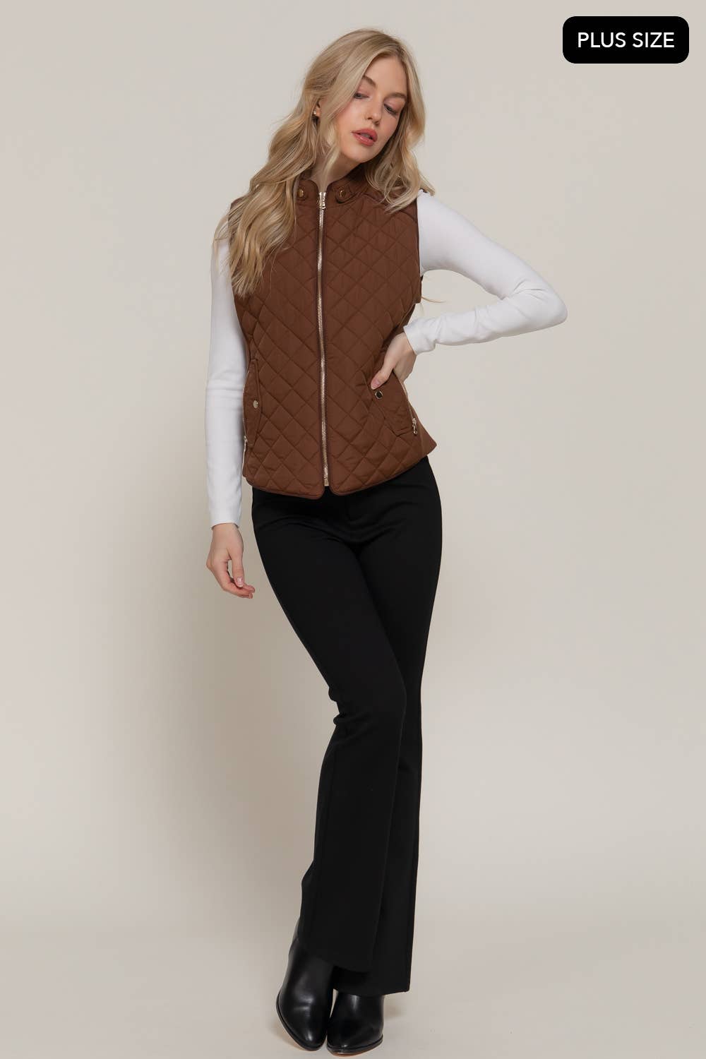 Suede Piping Quilted Padding Vest