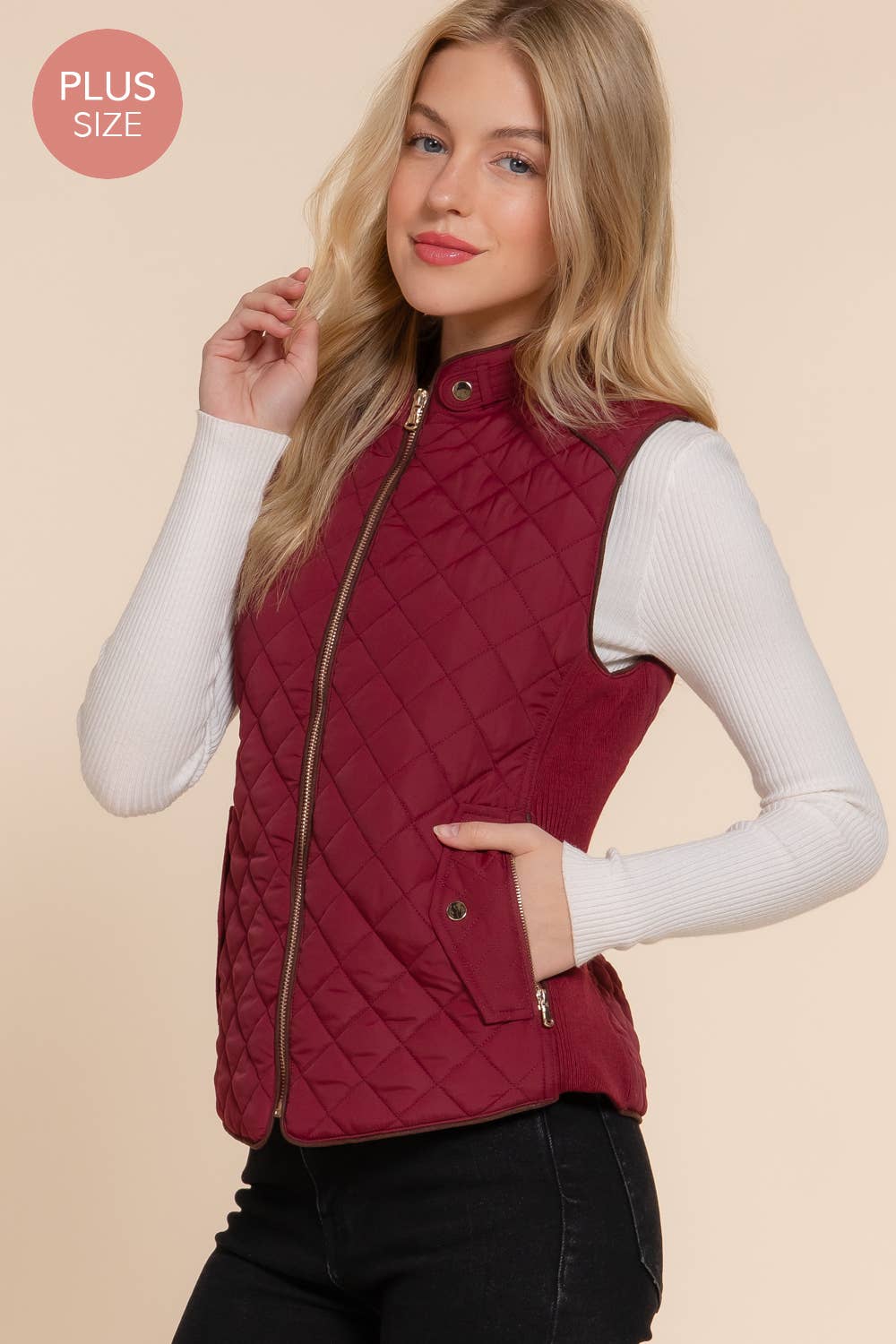 Suede Piping Quilted Padding Vest