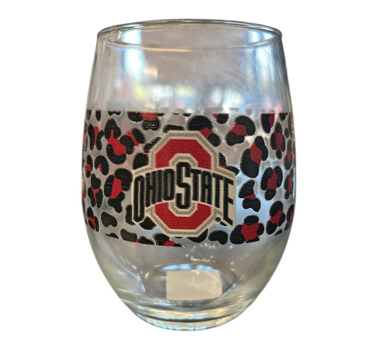Ohio State Buckeyes 15oz Leopard Stemless Wine Glass