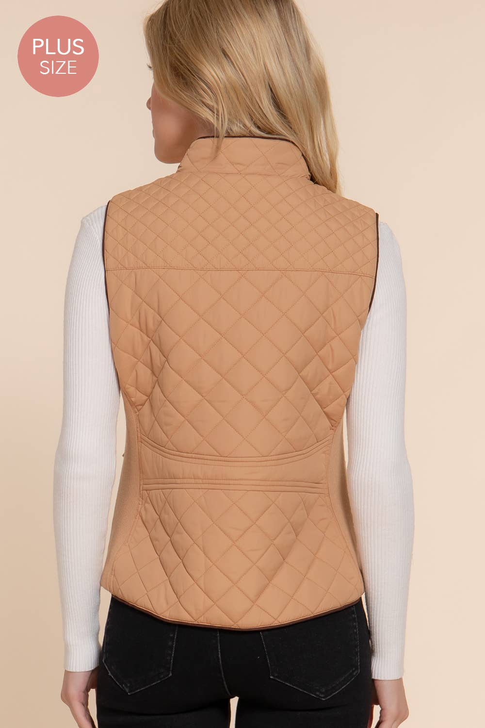 Suede Piping Quilted Padding Vest