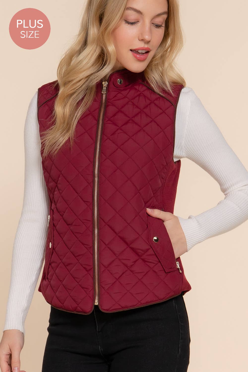 Suede Piping Quilted Padding Vest