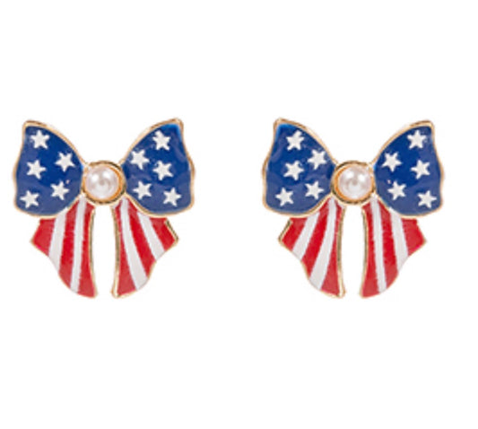 Red, White and Blue Bow Stud Earrings