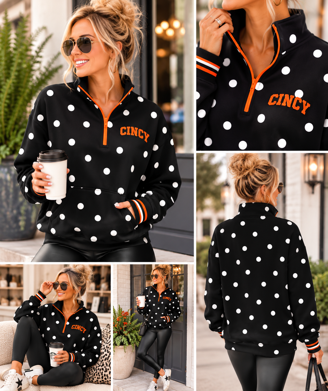 Black Polka Dot CINCY Quarter Zip (PREORDER)