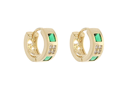 Pave and Filagree Hoops with Green Glass Squares