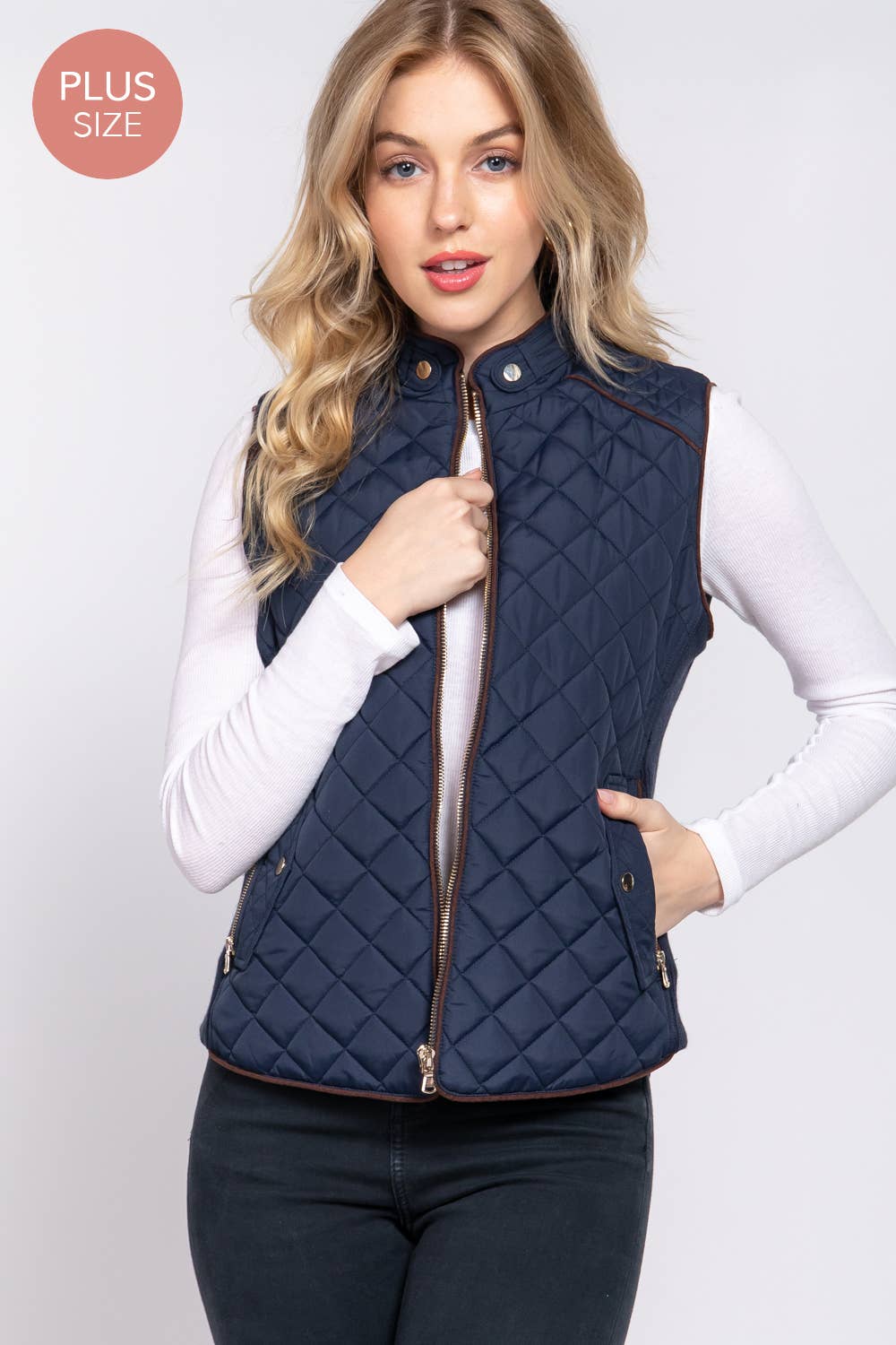 Suede Piping Quilted Padding Vest