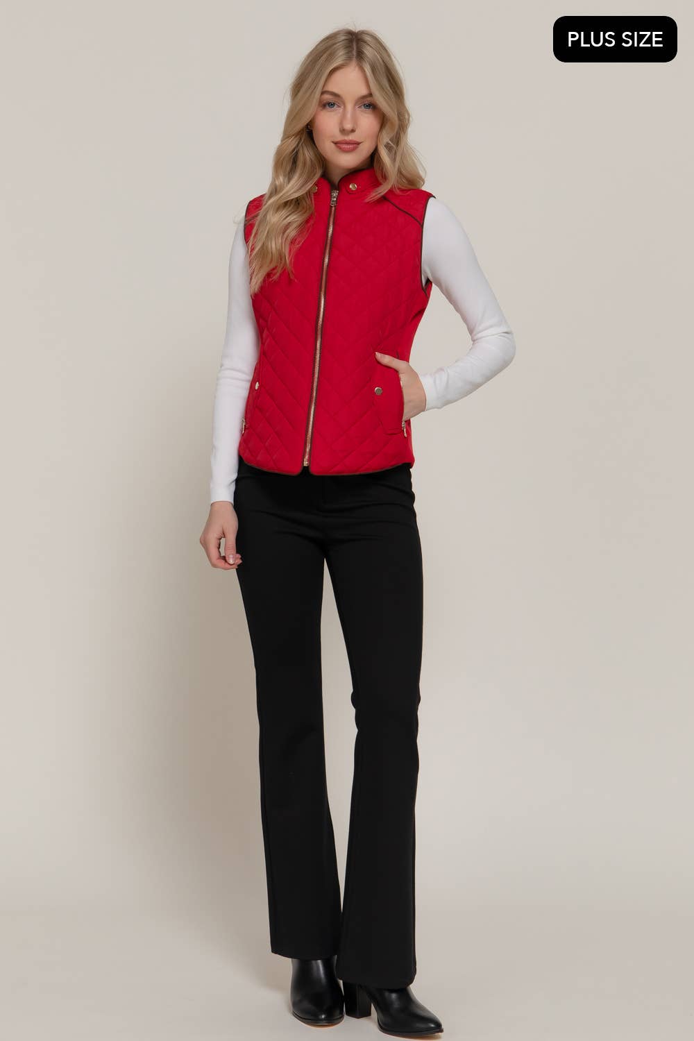 Suede Piping Quilted Padding Vest