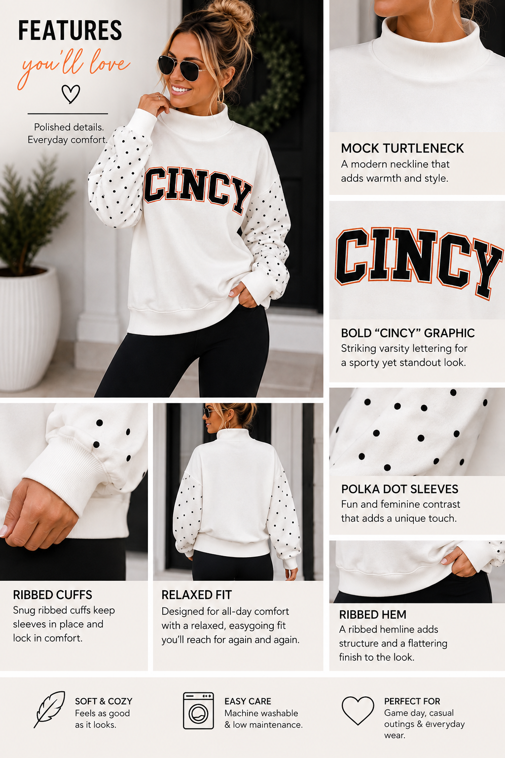 White CINCY Mock Neck (PREORDER)