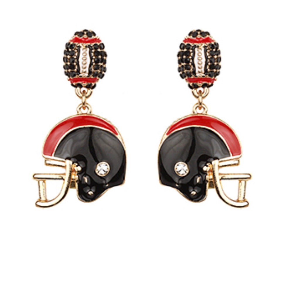 Red and Black Crystal Football and Helmet Earrings