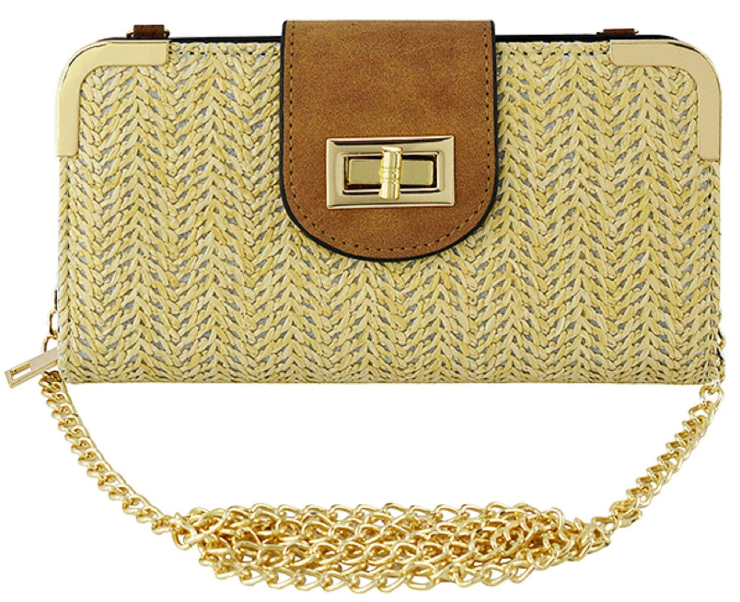 Lexi Straw Turn Lock Crossbody Wallet