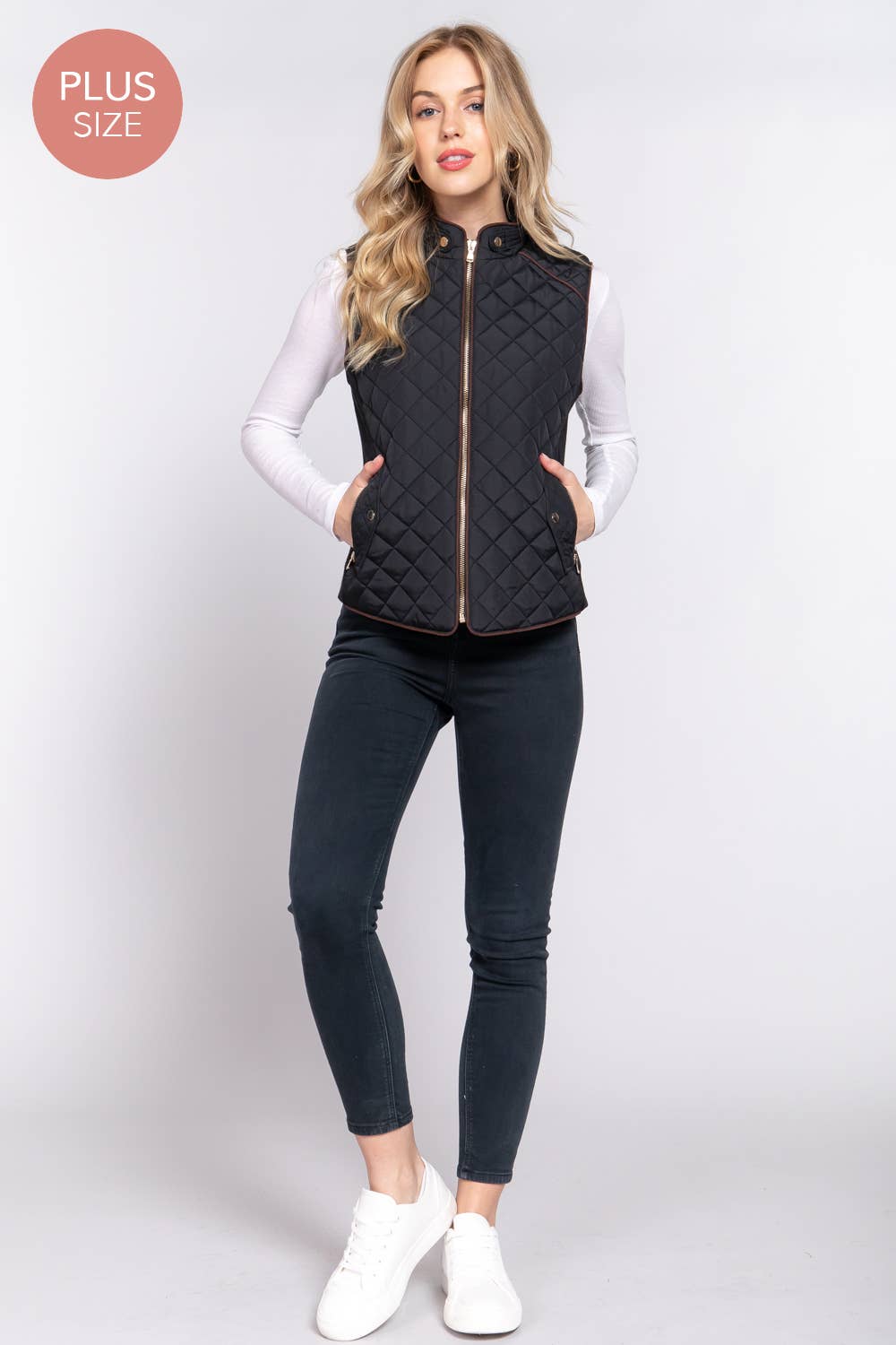 Suede Piping Quilted Padding Vest