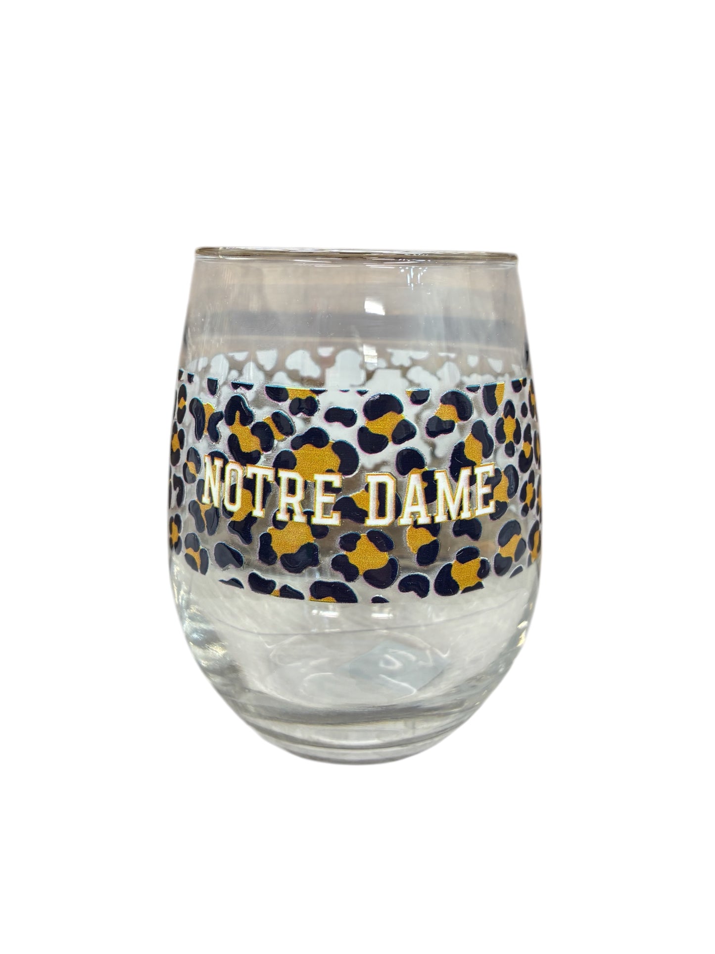 Notre Dame 15oz. Leopard Stemless Wine Glass