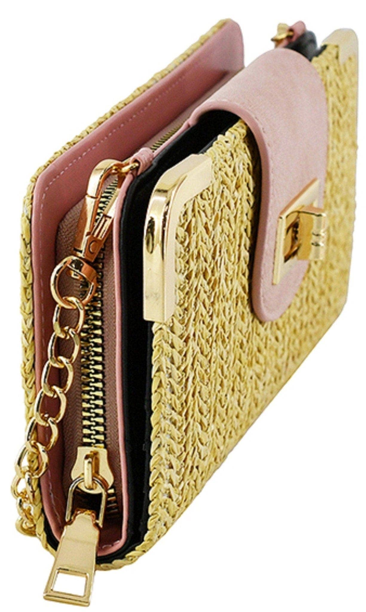 Lexi Straw Turn Lock Crossbody Wallet