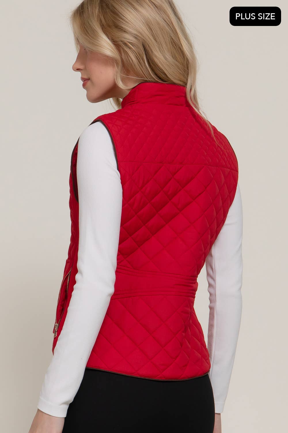 Suede Piping Quilted Padding Vest