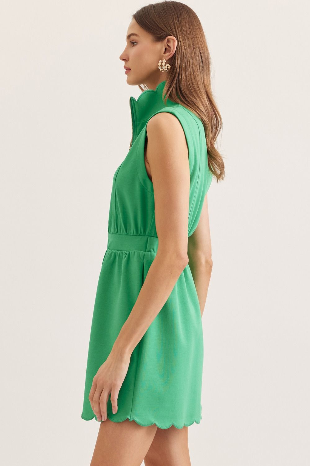 Scalloped Solid Color Sleeveless Dress