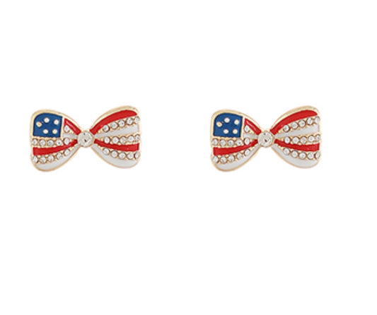 USA Patriot Pave Bow Earrings