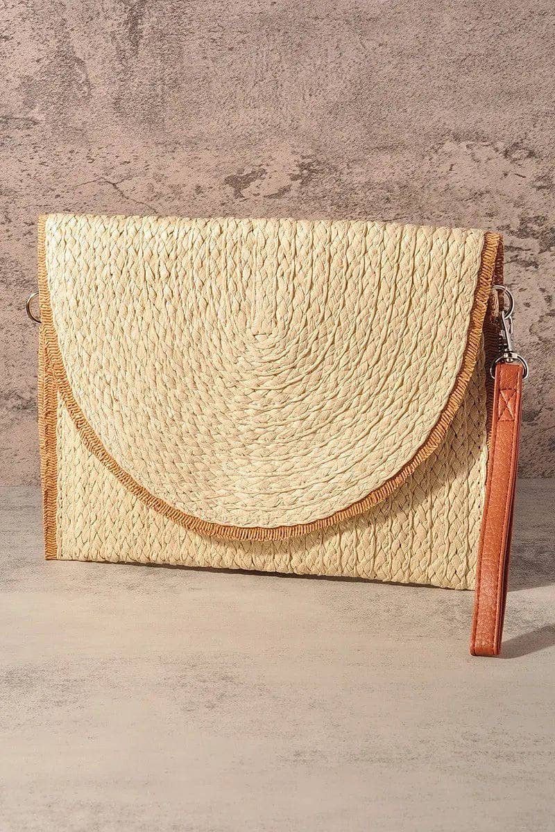 Frayed Trim Straw Women's Crossbody Bag/Clutch