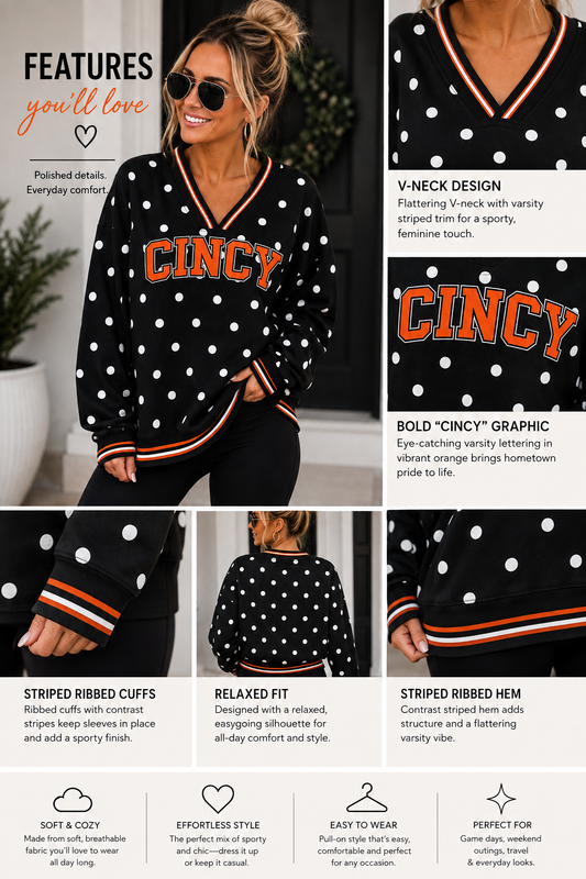 BW Polka Dot V-Neck CINCY Pullover (PREORDER)