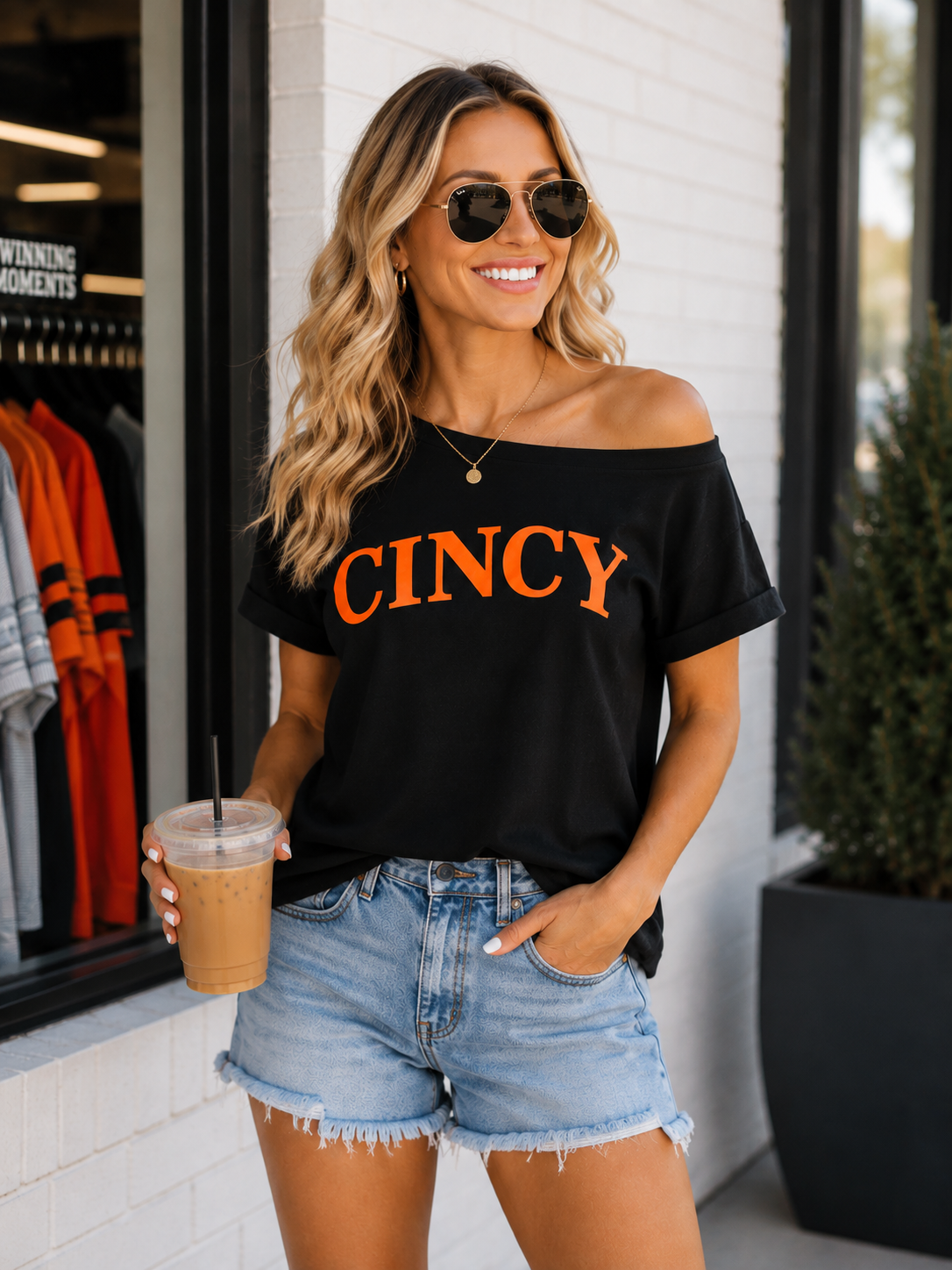 One Shoulder Black Top with Orange CINCY