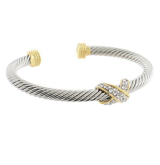 Cable Wire Cuff w/ Paved CZ "X" Bracelet