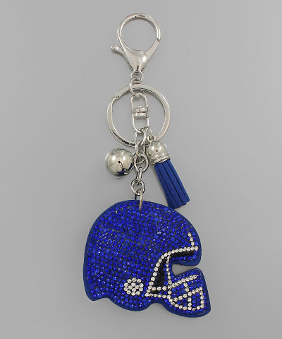 Royal Blue Crystal Football Helmet Key Chain