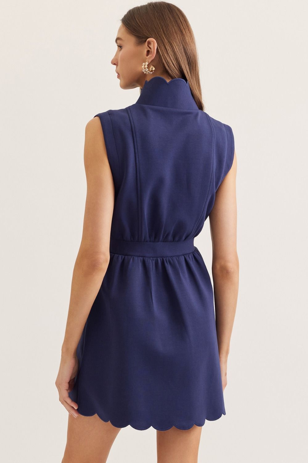 Scalloped Solid Color Sleeveless Dress