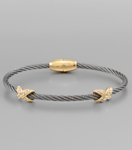 Criss Crossed Pave Double X Wire Bracelet