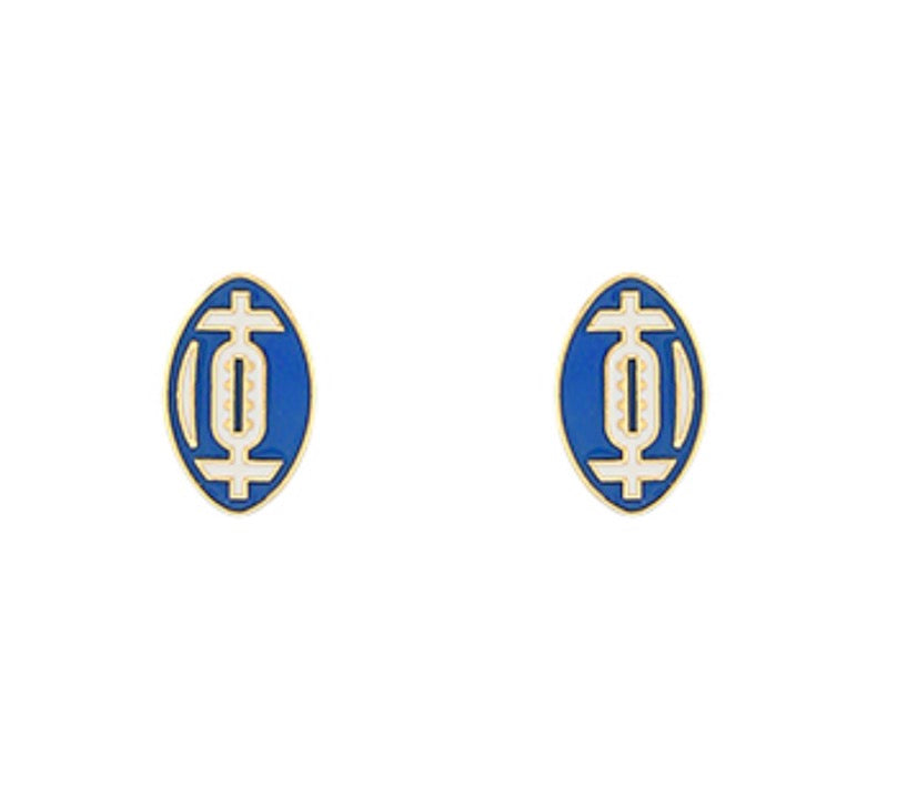 Gold Dipped Blue and White Football Earrings