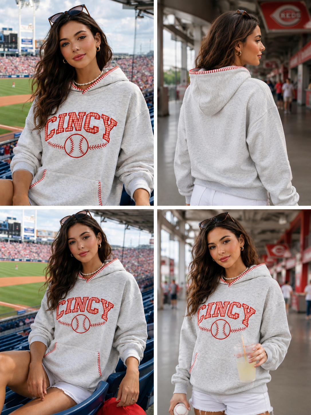 CINCY BASEBALL RED STITCHED SLIGHTLY OVERSIZED HOODIE