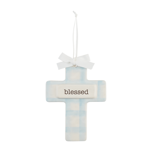 Blue Ceramic "Blessed" Cross
