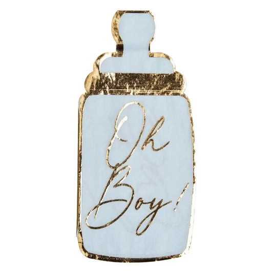 Hey Baby Blue Baby Bottle Die Cut Guest Towel 16pkg
