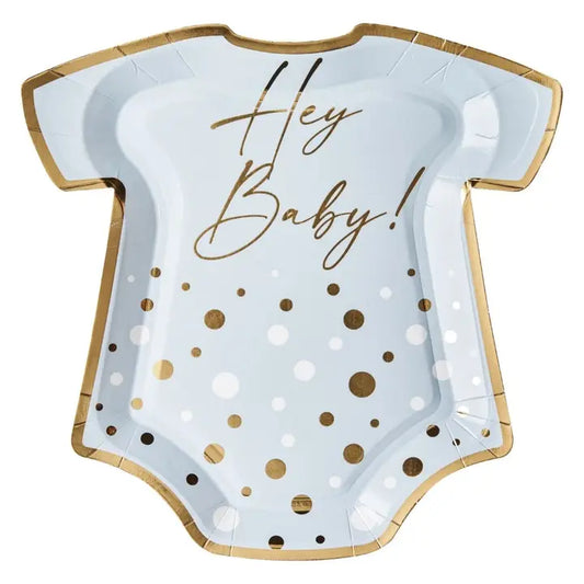 Hey Baby Blue Onesie Die Cut Salad Plate 8pkg
