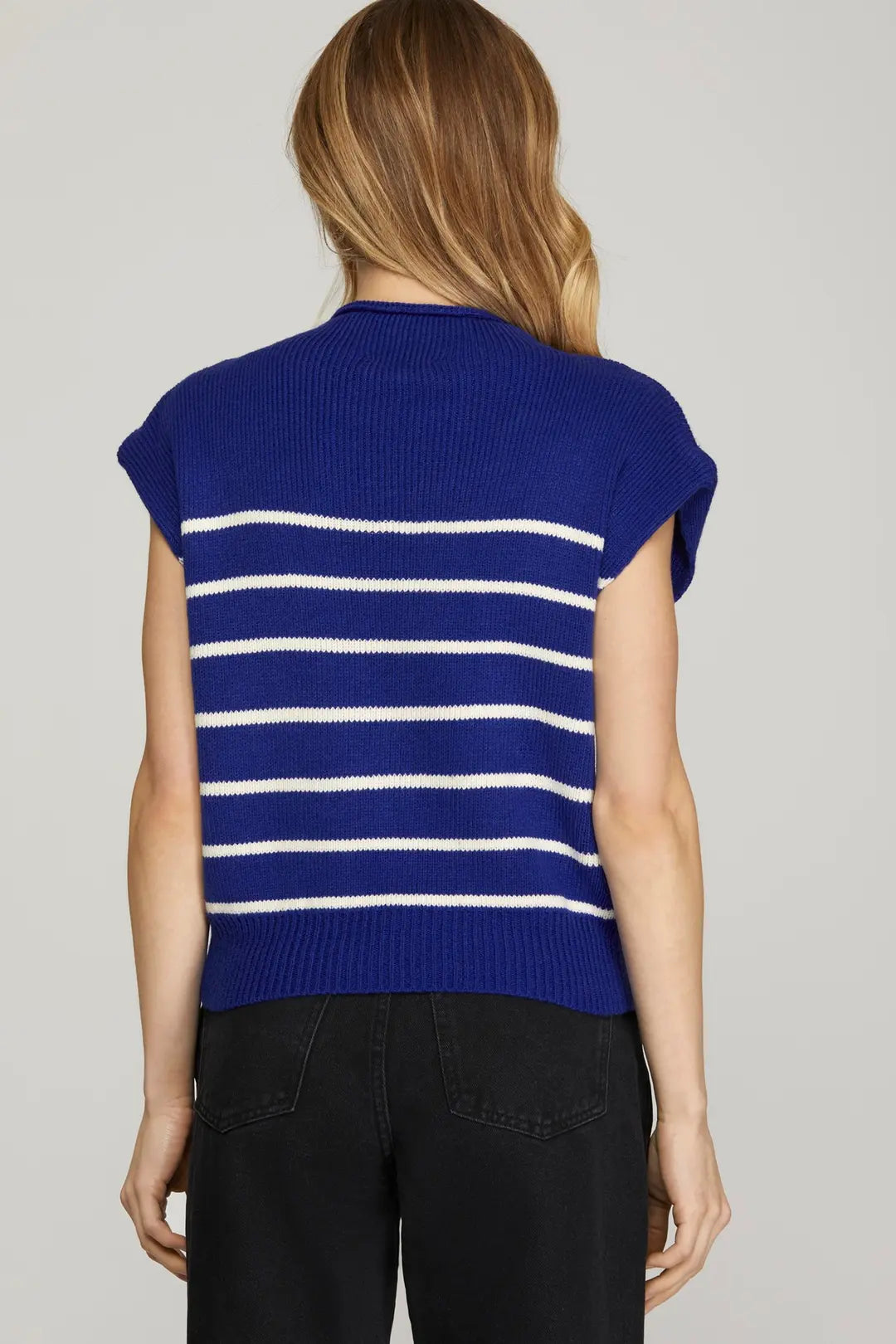Mock Neck Striped Sweater Vest Top